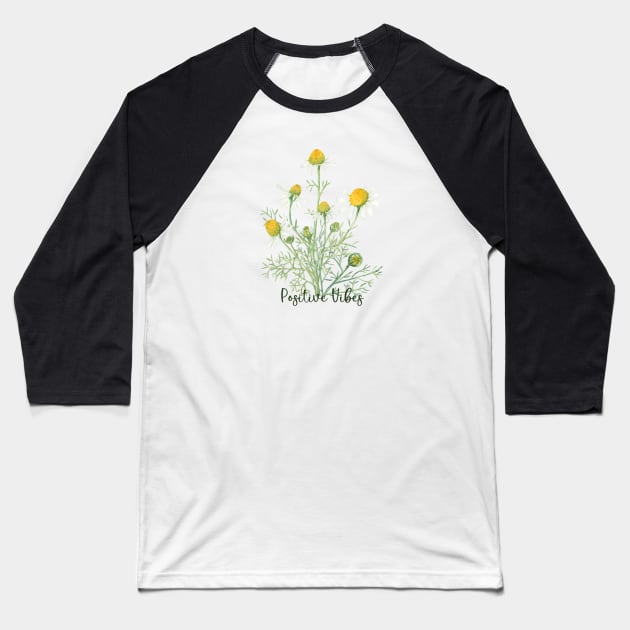 Positive vibes daisies Baseball T-Shirt by Doodlehive 